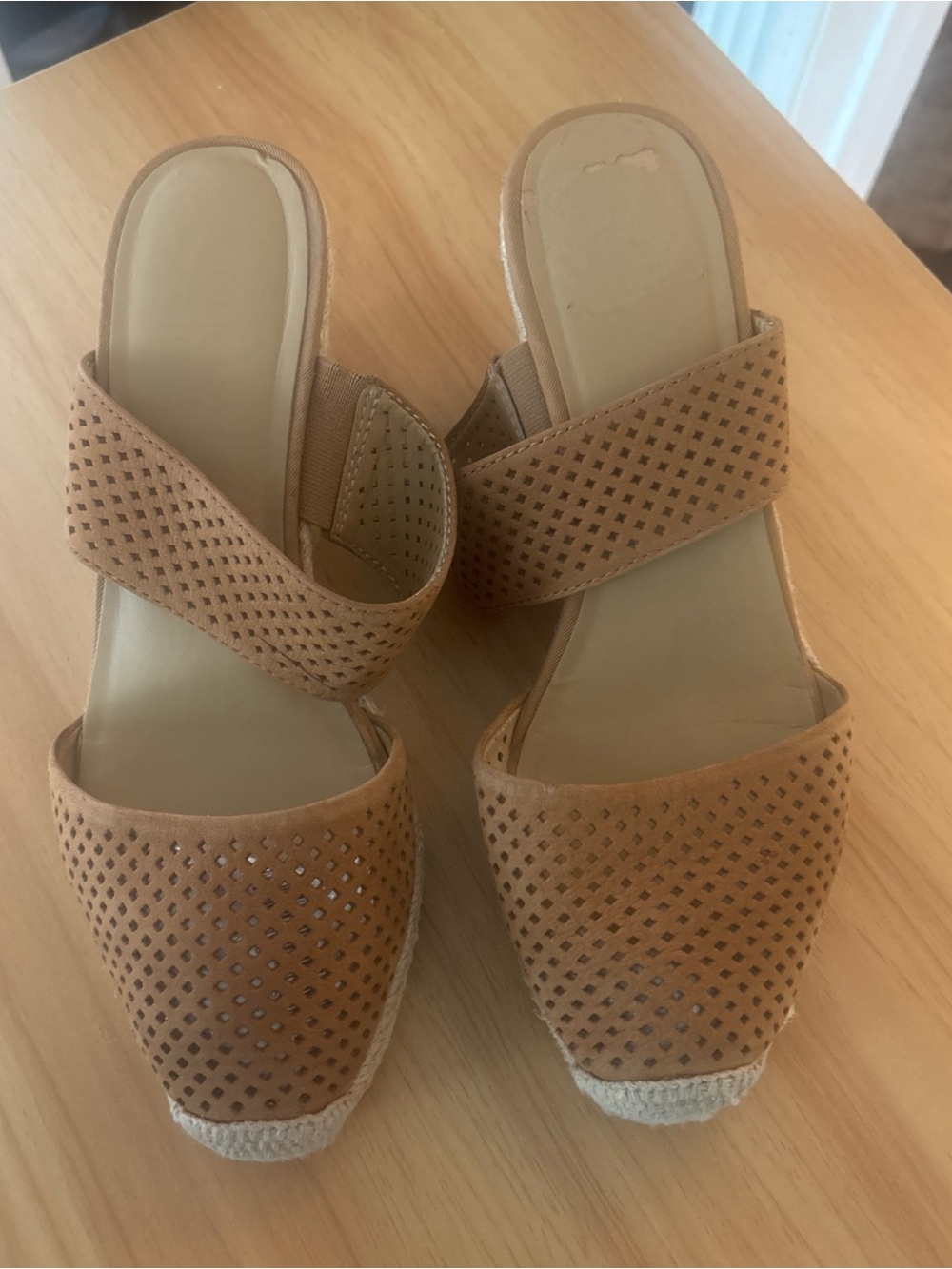 Franco Sarto Tan Perforated Slide Mules